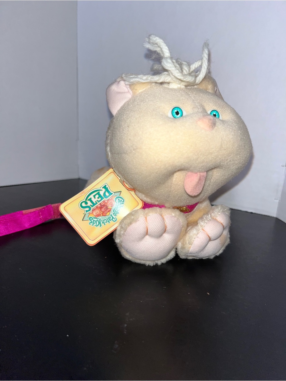Vintage 1986 Cabbage Patch Kids Pets Plush Cat Pink Leash Plush